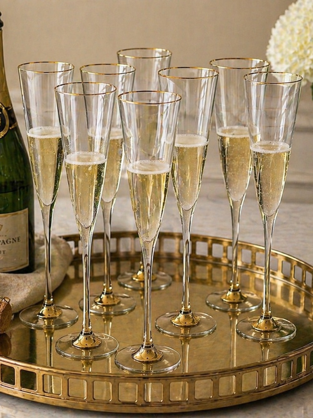 Crate and Barrel Gold Rim  Champagne Flutes